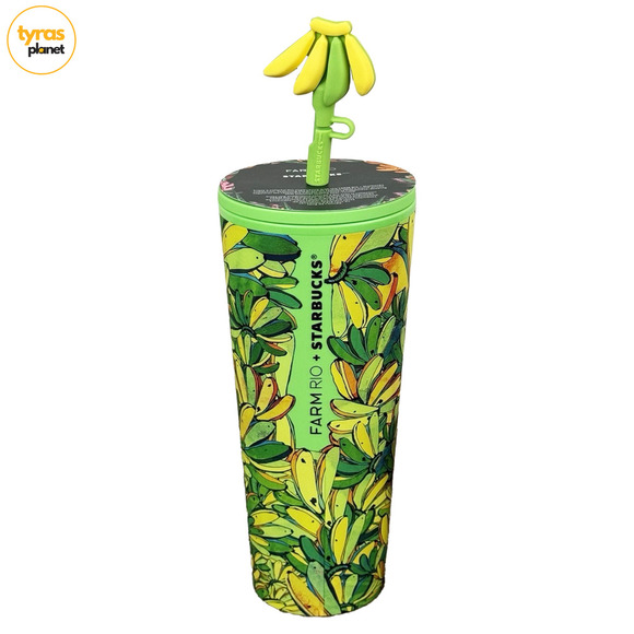Farm Rio X Starbucks Board Banana Tumbler Cold Cup 24 oz & Tumbler Key Chain - Picture 4 of 16